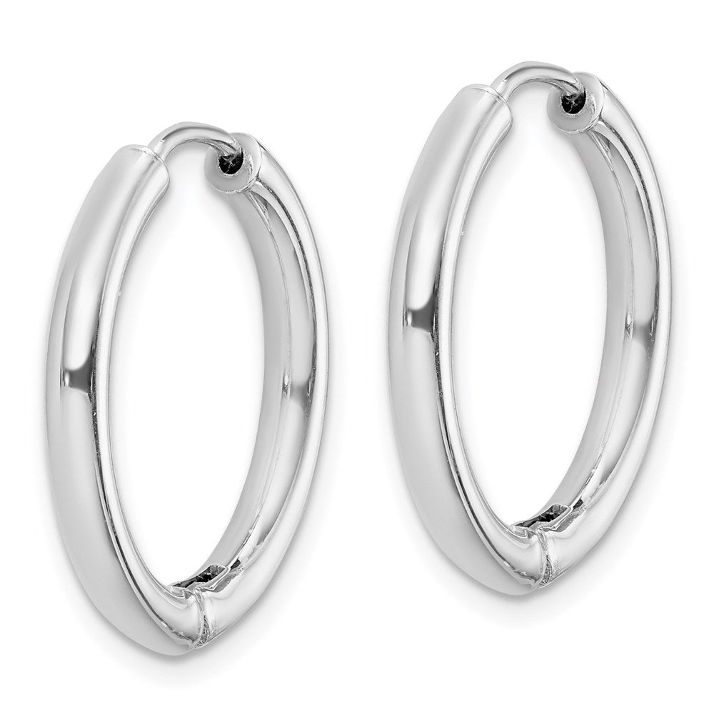 QE8499 Sterling Silver Rhodium-plated Polished Hollow Hinged Hoop Earrings