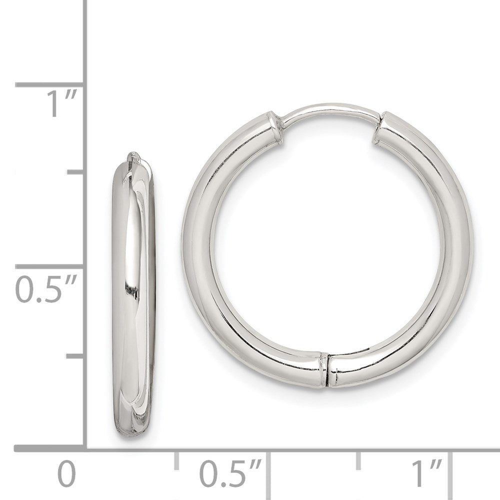 QE8499 Sterling Silver Rhodium-plated Polished Hollow Hinged Hoop Earrings