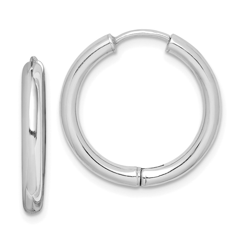 QE8499 Sterling Silver Rhodium-plated Polished Hollow Hinged Hoop Earrings