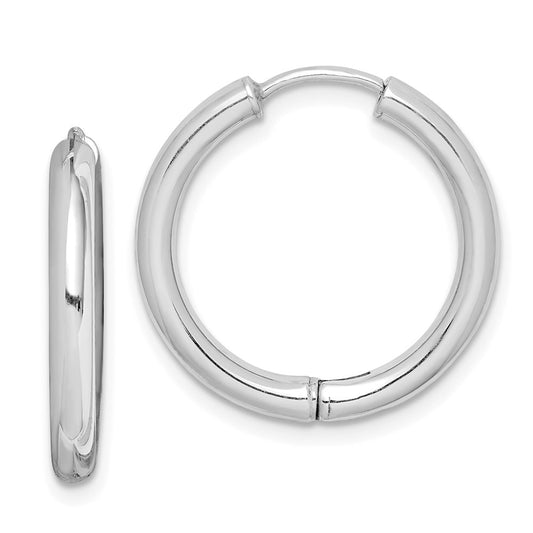 QE8499 Sterling Silver Rhodium-plated Polished Hollow Hinged Hoop Earrings