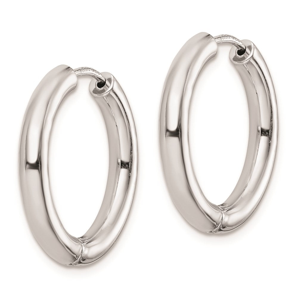 QE8500 Sterling Silver Rhodium Polished Hinged Hoop Earrings