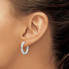 QE8500 Sterling Silver Rhodium Polished Hinged Hoop Earrings