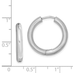 QE8500 Sterling Silver Rhodium Polished Hinged Hoop Earrings