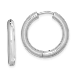 QE8500 Sterling Silver Rhodium Polished Hinged Hoop Earrings