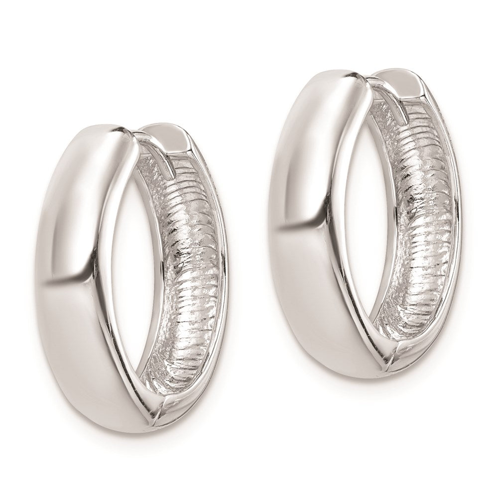 QE8502 Sterling Silver Rhodium Polished Hinged Hoop Earrings
