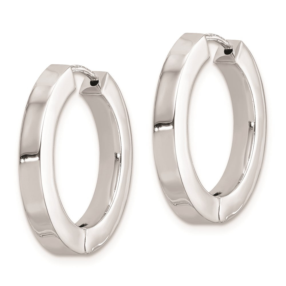 QE8503 Sterling Silver Rhodium-plated Hollow Hinged Hoop Earrings