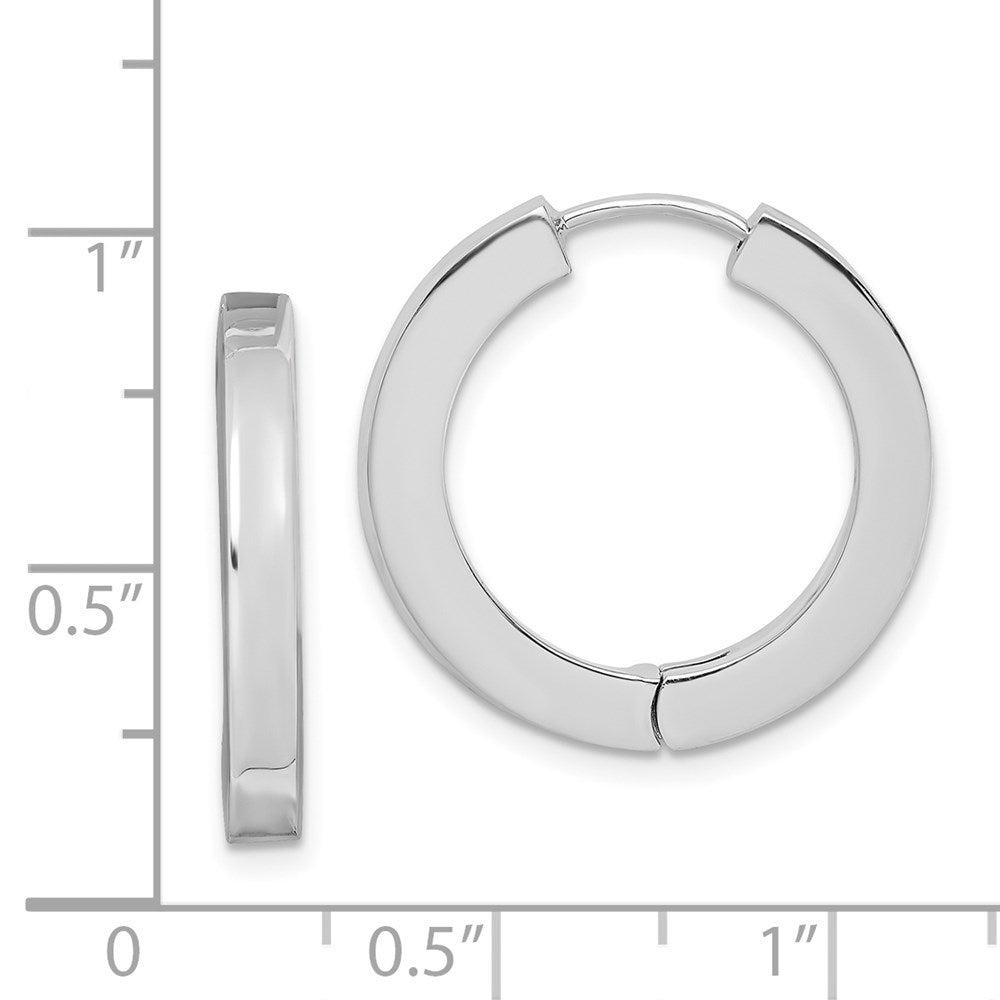 QE8503 Sterling Silver Rhodium-plated Hollow Hinged Hoop Earrings