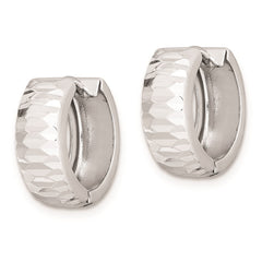 QE8506 Sterling Silver Rhodium Polished Textured Hinged Hoop Earrings