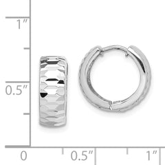 QE8506 Sterling Silver Rhodium Polished Textured Hinged Hoop Earrings