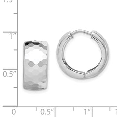 QE8507 Sterling Silver Rhodium Polished Patterned Hinged Hoop Earrings