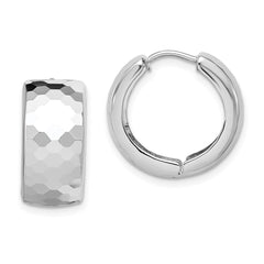 QE8507 Sterling Silver Rhodium Polished Patterned Hinged Hoop Earrings