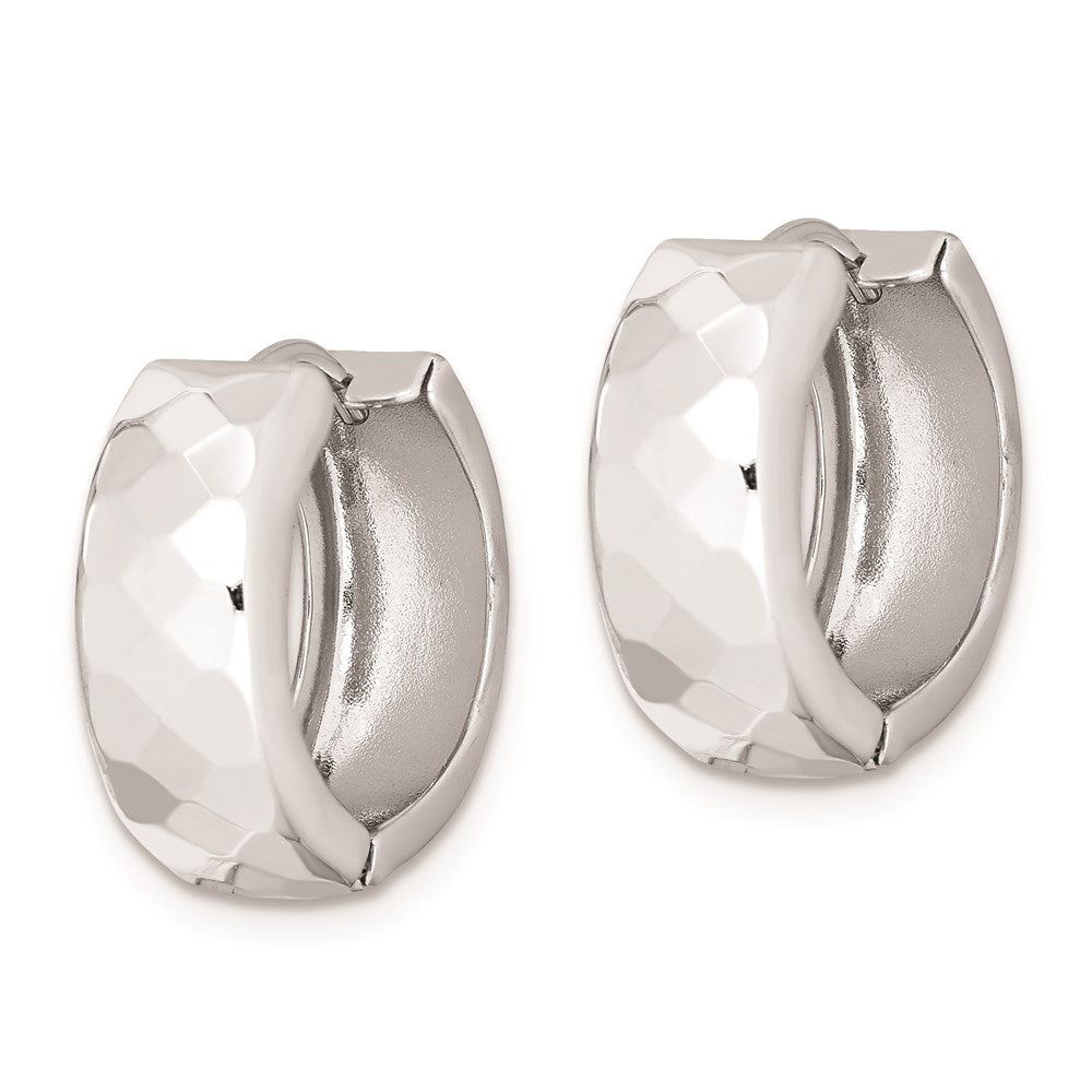 QE8508 Sterling Silver Rhodium Polished Patterned Hinged Hoop Earrings