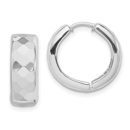 QE8508 Sterling Silver Rhodium Polished Patterned Hinged Hoop Earrings
