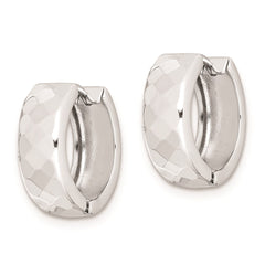 QE8509 Sterling Silver Rhodium Polished Patterned Hinged Hoop Earrings