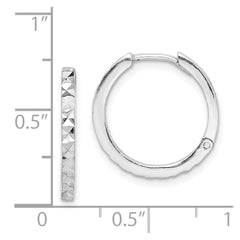 QE8517 Sterling Silver Rhodium Polished Diamond Cut Hinged Hoop Earrings