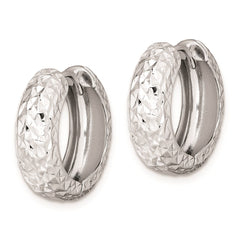 QE8524 Sterling Silver Rhodium Polished Diamond Cut Hoop Earrings