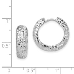 QE8524 Sterling Silver Rhodium Polished Diamond Cut Hoop Earrings