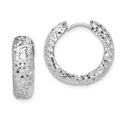 QE8524 Sterling Silver Rhodium Polished Diamond Cut Hoop Earrings