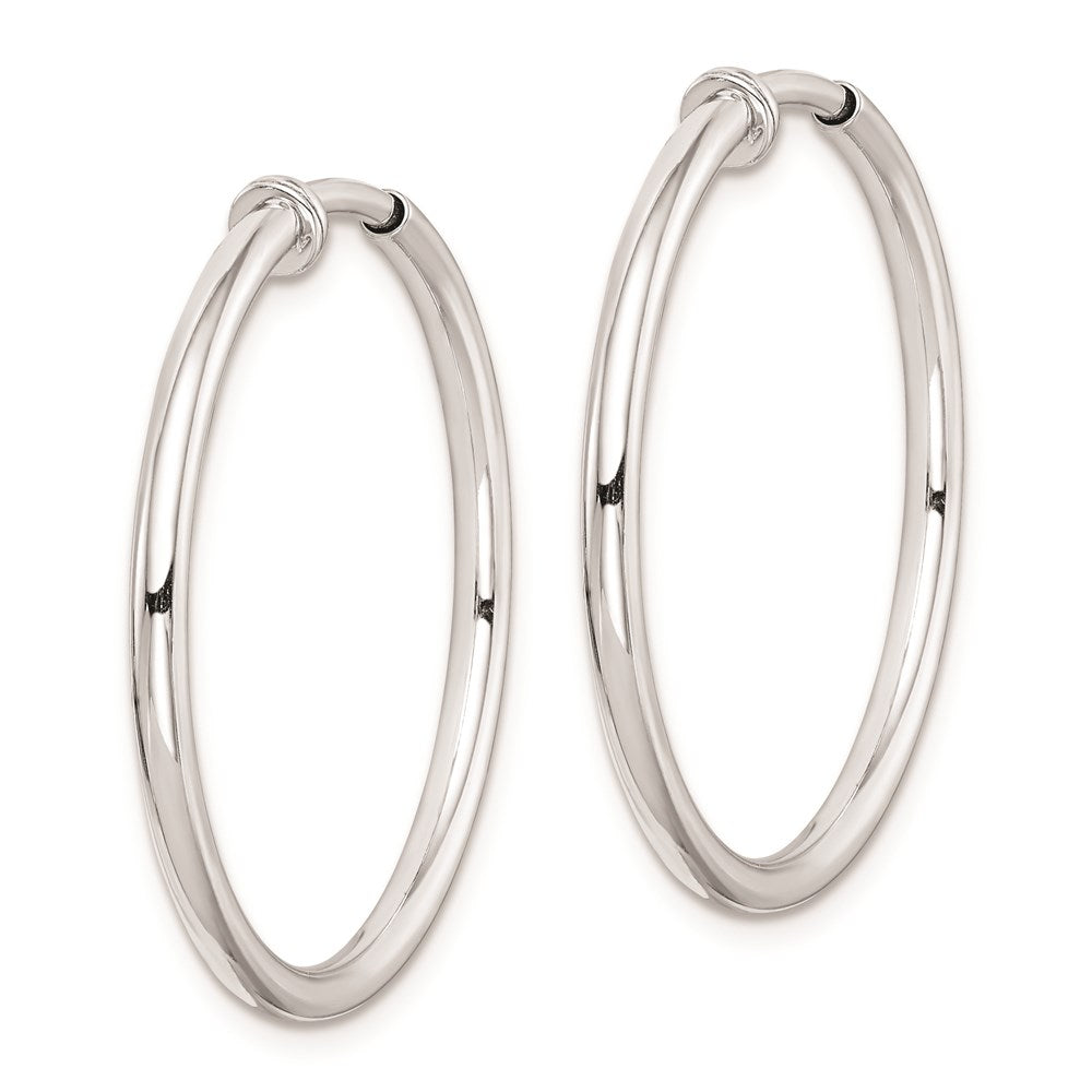 QE8549 Sterling Silver RH-plated 2x28mm Non-Pierced Round Hoop Earrings
