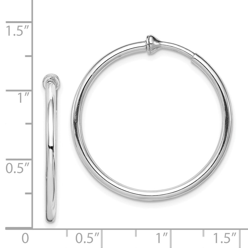 QE8549 Sterling Silver RH-plated 2x28mm Non-Pierced Round Hoop Earrings