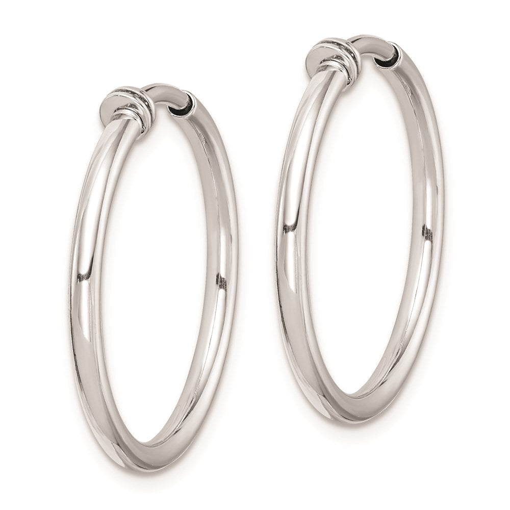 QE8550 Sterling Silver RH-plated 2x24mm Non-Pierced Round Hoop Earrings