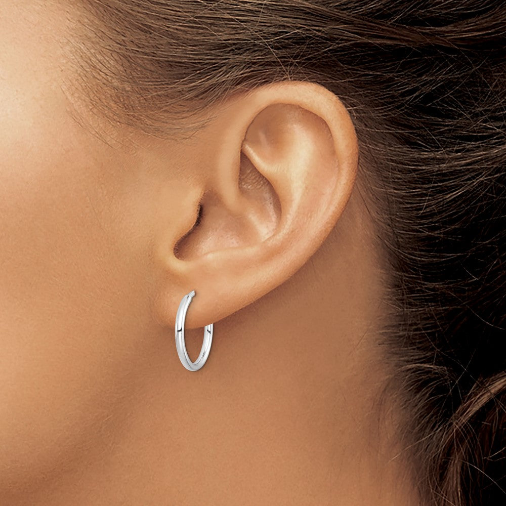 QE8551 Sterling Silver RH-plated 2x19mm Non-Pierced Round Hoop Earrings
