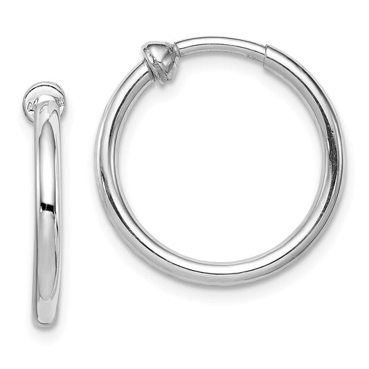 QE8551 Sterling Silver RH-plated 2x19mm Non-Pierced Round Hoop Earrings