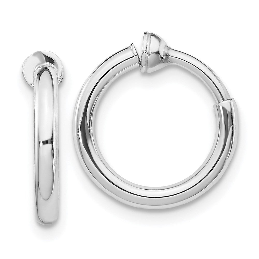 QE8552 Sterling Silver RH-plated 2x14mm Non-Pierced Round Hoop Earrings