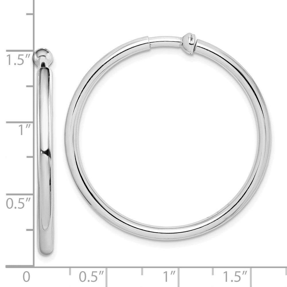 QE8553 Sterling Silver RH-plated 2.5x37mm Non-Pierced Round Hoop Earrings