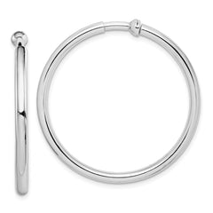 QE8553 Sterling Silver RH-plated 2.5x37mm Non-Pierced Round Hoop Earrings