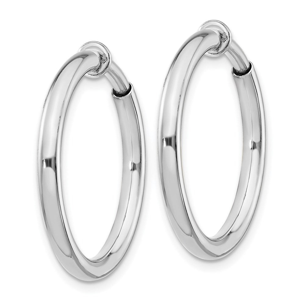 QE8555 Sterling Silver RH-plated 2.5x25mm Non-Pierced Round Hoop Earrings