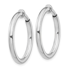 QE8555 Sterling Silver RH-plated 2.5x25mm Non-Pierced Round Hoop Earrings