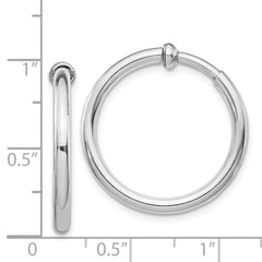 QE8555 Sterling Silver RH-plated 2.5x25mm Non-Pierced Round Hoop Earrings