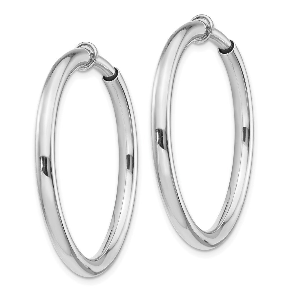 QE8558 Sterling Silver RH-plated 3x37mm Non-Pierced Round Hoop Earrings