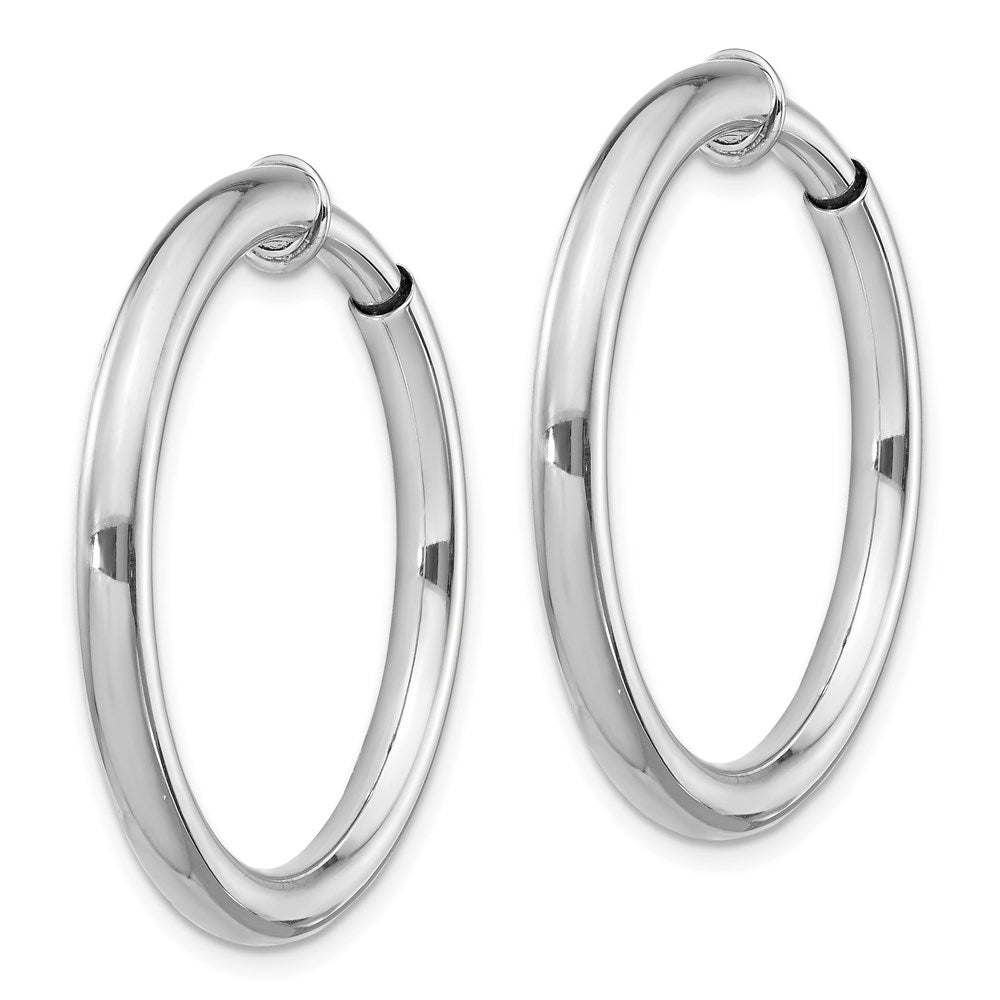 QE8559 Sterling Silver RH-plated 3x31mm Non-Pierced Round Hoop Earrings