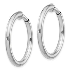QE8559 Sterling Silver RH-plated 3x31mm Non-Pierced Round Hoop Earrings
