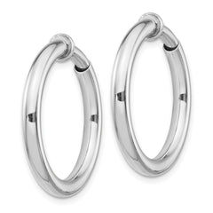 QE8560 Sterling Silver RH-plated 3x27mm Non-Pierced Round Hoop Earrings