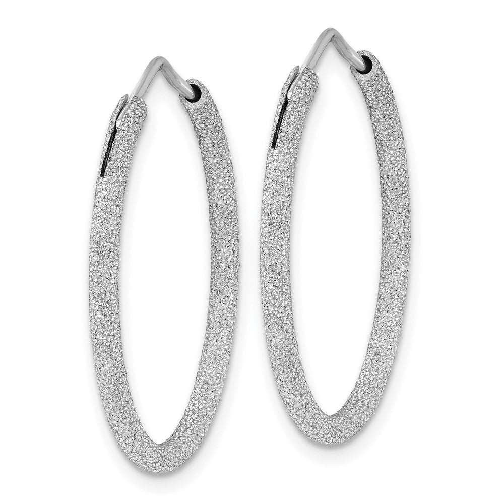 QE8565 Sterling Silver Rhodium-plated Laser Cut 2mm Endless Hoop Earrings