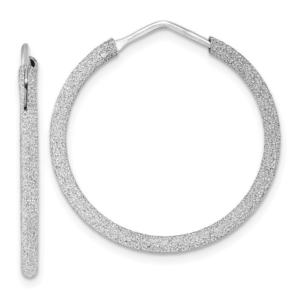 QE8565 Sterling Silver Rhodium-plated Laser Cut 2mm Endless Hoop Earrings