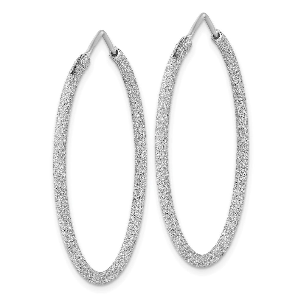 QE8566 Sterling Silver Rhodium-plated Laser Cut 2mm Endless Hoop Earrings