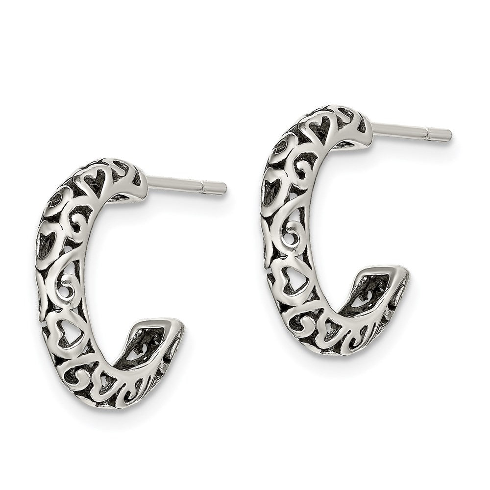 QE8597 Sterling Silver Antique Post Hoop Earrings