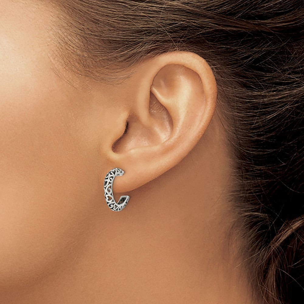QE8597 Sterling Silver Antique Post Hoop Earrings
