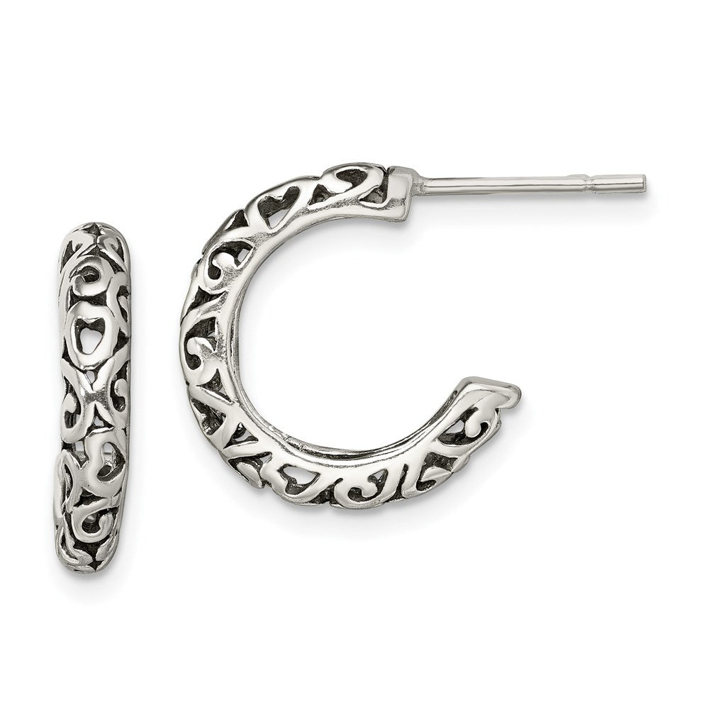 QE8597 Sterling Silver Antique Post Hoop Earrings