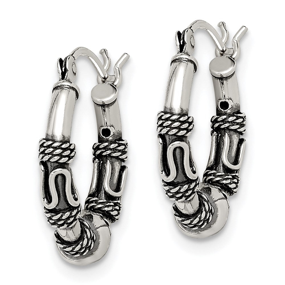 QE8601 Sterling Silver Antiqued Hoop Earrings
