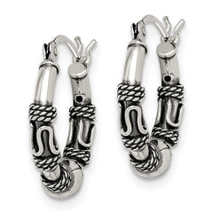 QE8601 Sterling Silver Antiqued Hoop Earrings