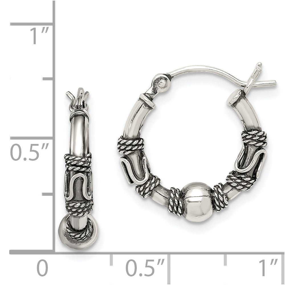 QE8601 Sterling Silver Antiqued Hoop Earrings