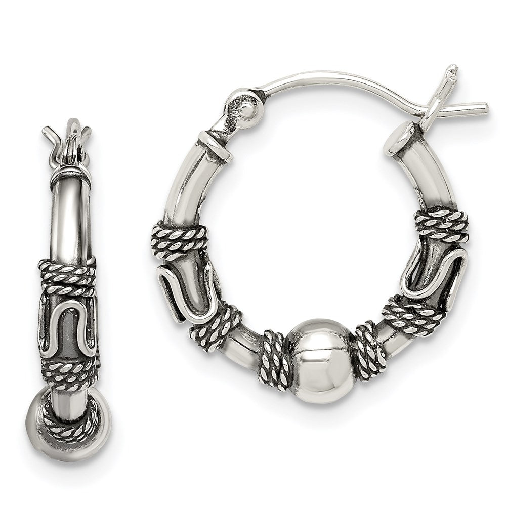 QE8601 Sterling Silver Antiqued Hoop Earrings