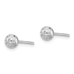 QE8617 Sterling Silver Rhodium Plated 5mm Diamond Cut Post Earrings