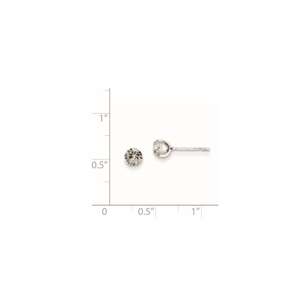 QE8617 Sterling Silver Rhodium Plated 5mm Diamond Cut Post Earrings