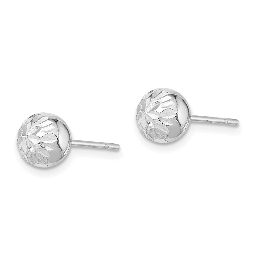 QE8618 Sterling Silver Rhodium Plated 7mm Diamond Cut Post Earrings